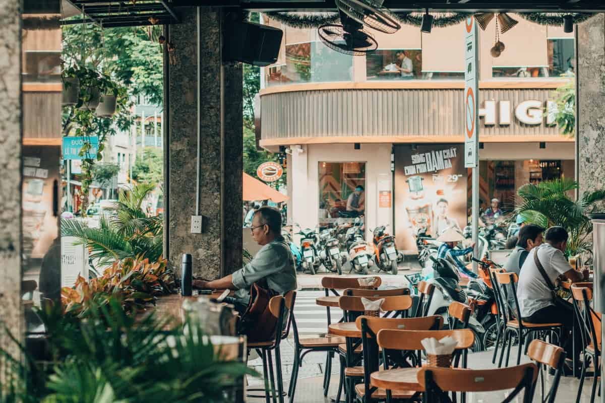 a shot from inside a vietnamese cafe