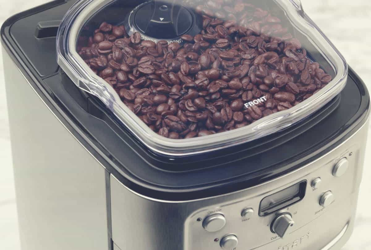 Close up of the bean hopper in a cuisinart coffee maker