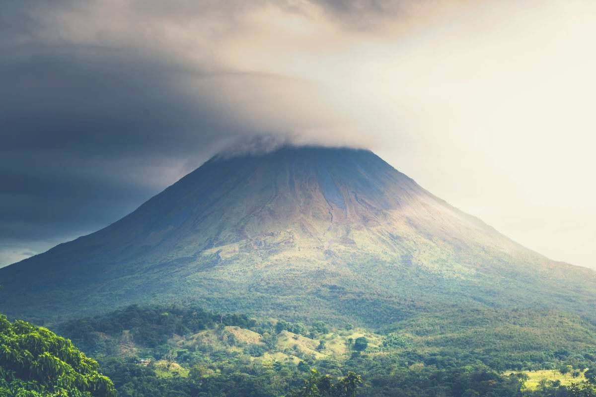 A panoramic shot of a volcano in Costa Rica
