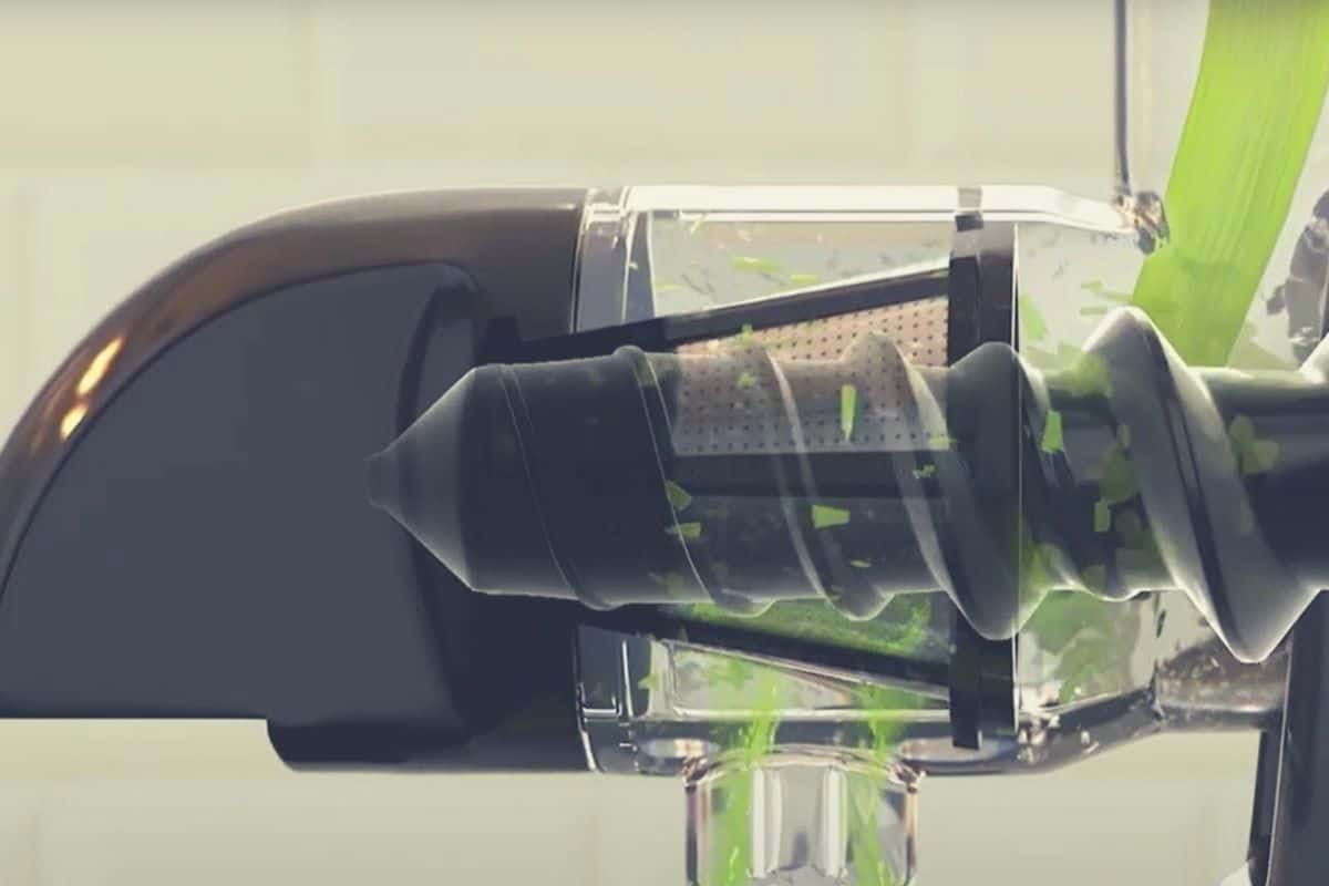 An extreme close up of the auger on an Omega juicer