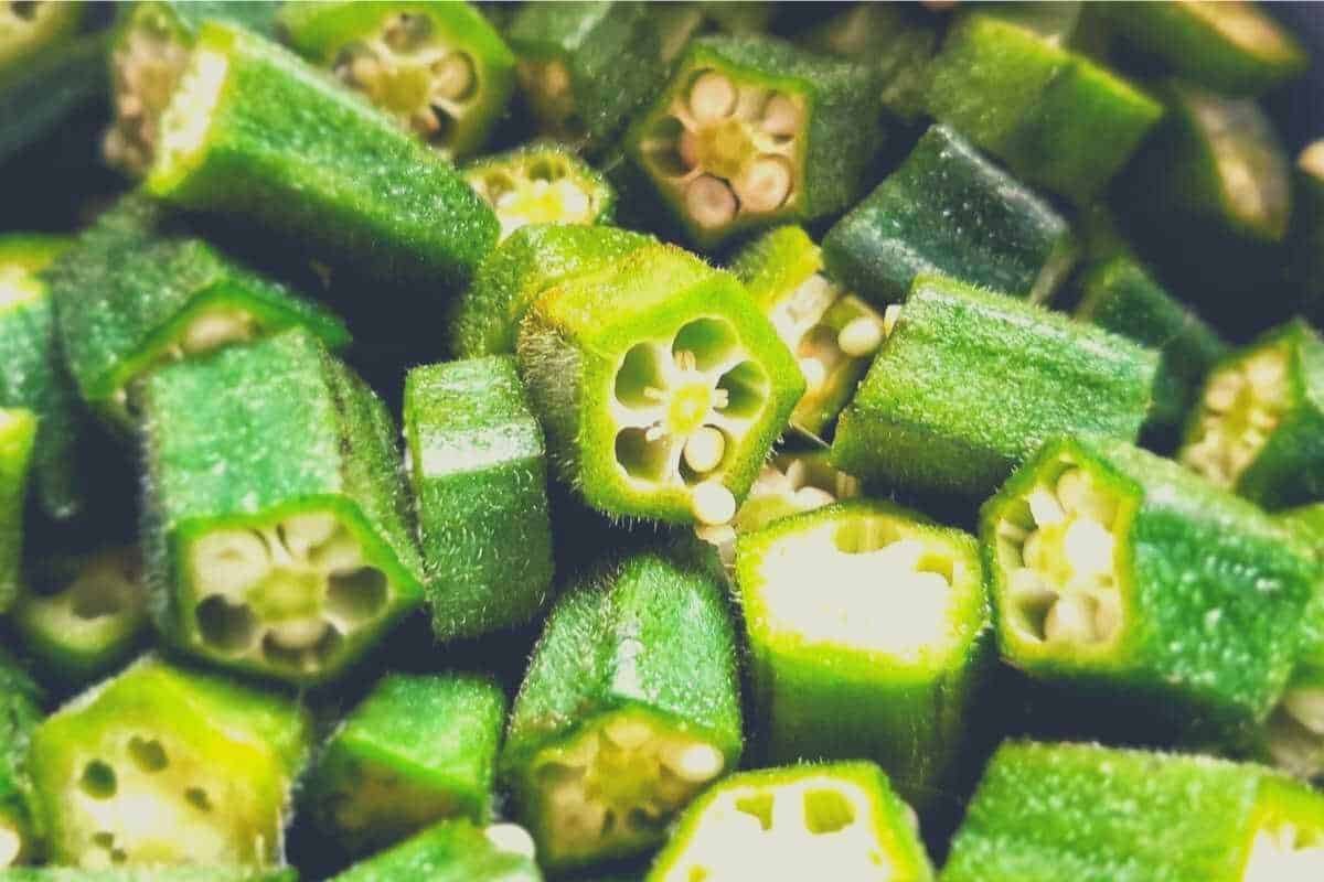 A close up shot of okra pieces